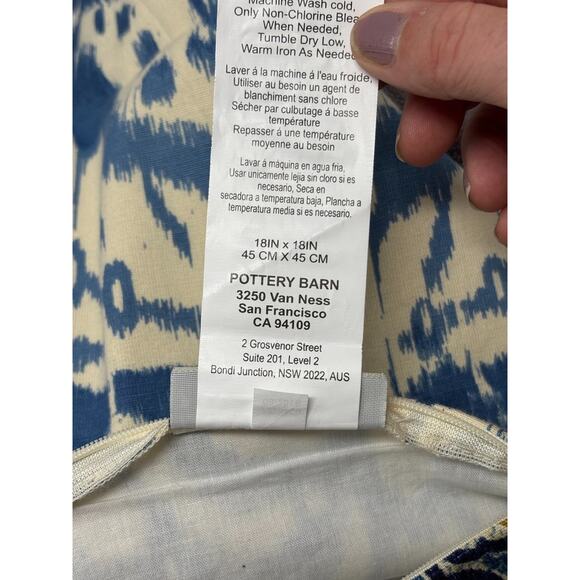 Pottery Barn Pillow Cover Sham Throw Beale Paisley Ikat Reversible Blue 18x18 - Picture 5 of 5